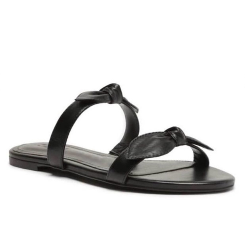 Schutz Black Alia Nappa Leather Sandals Women’s 8.5 Bows Flats made in Brazil
